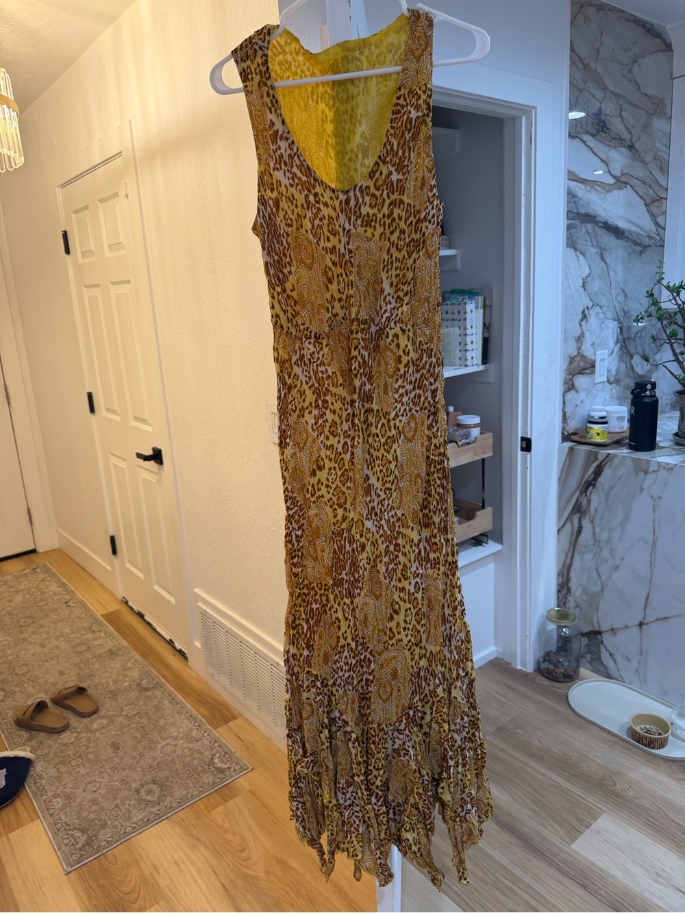 Yellow Animal-Print Sleeveless Maxi Dress